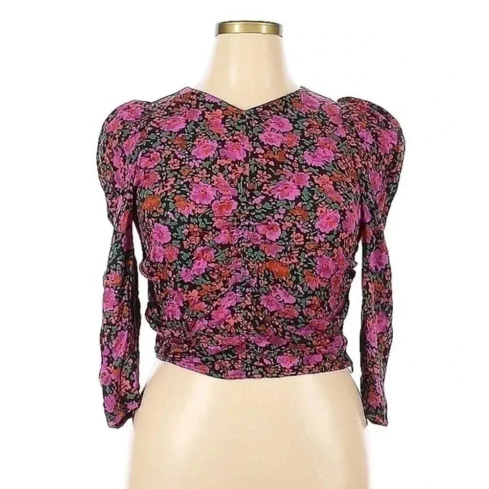 Wild Pony | Floral Bohemian Puff Long Sleeve Crop Blouse Size XL NWT